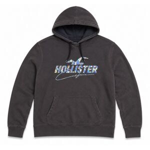 Hollister XL Black Iridescent Logo Hoodie California Pullover Sweatshirt